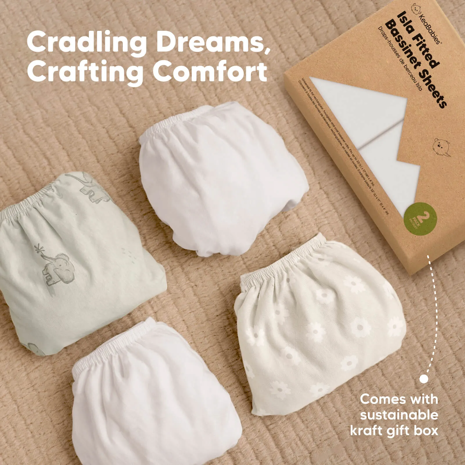 2-Pack Isla Fitted Bassinet Sheets (Soft White)