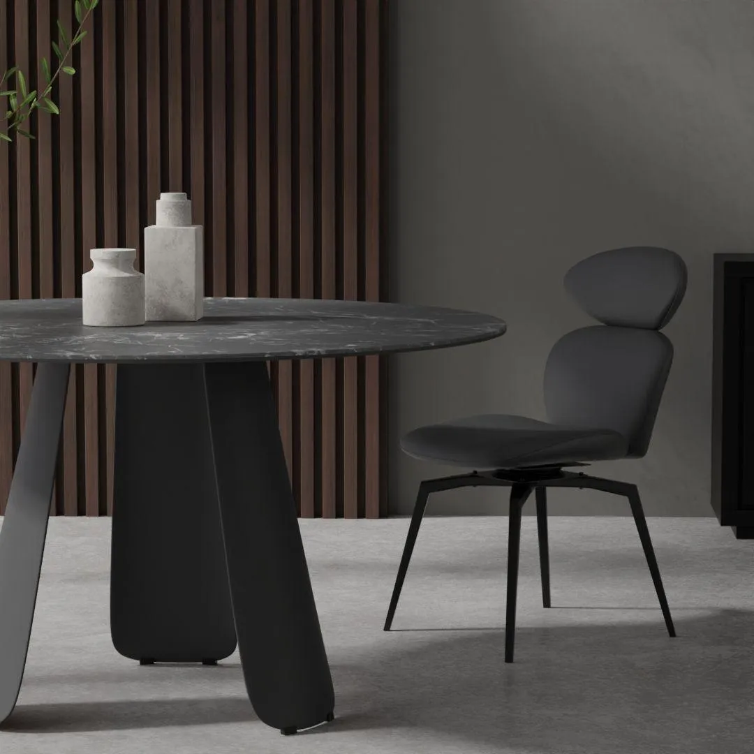 Antler Swivel Dining Chair Slate Grey Leatherette Black Powder Coated Steel Base