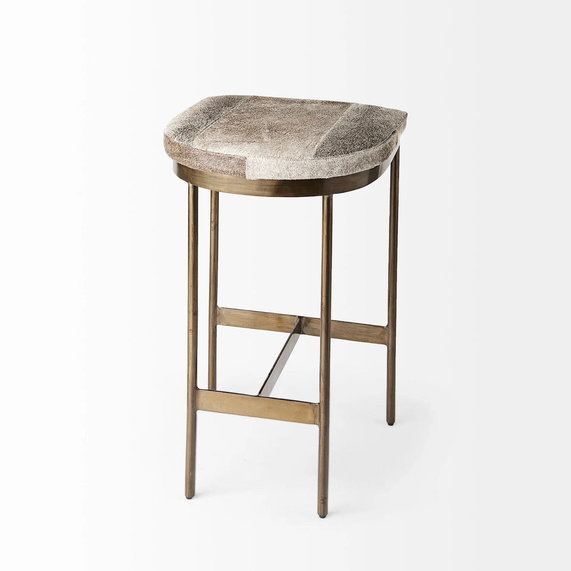 Arjun Gray Hair-On-Hide | Gold Metal | Counter Stool