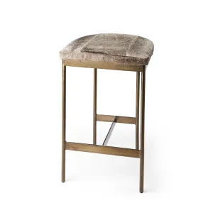 Arjun Gray Hair-On-Hide | Gold Metal | Counter Stool