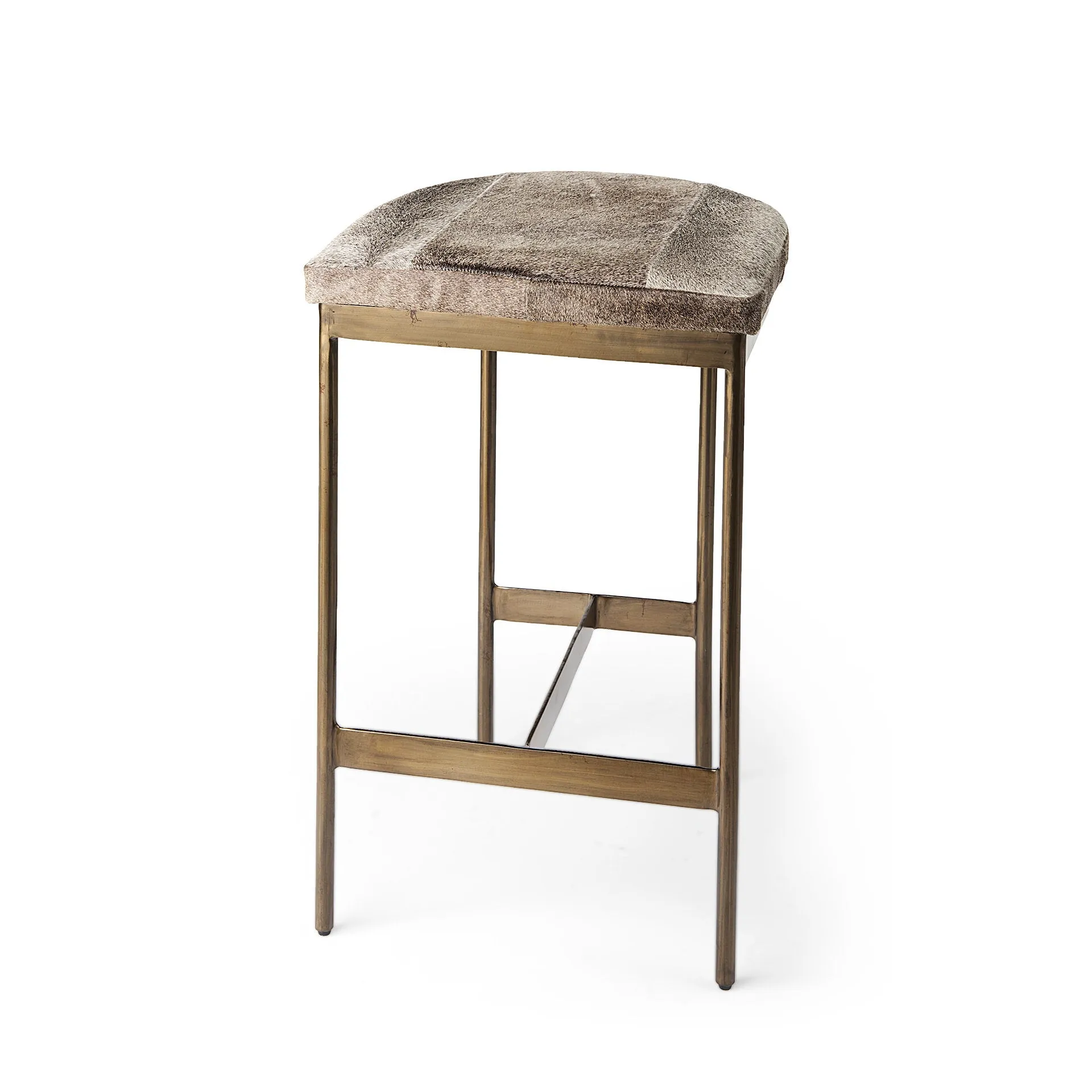 Arjun Gray Hair-On-Hide | Gold Metal | Counter Stool