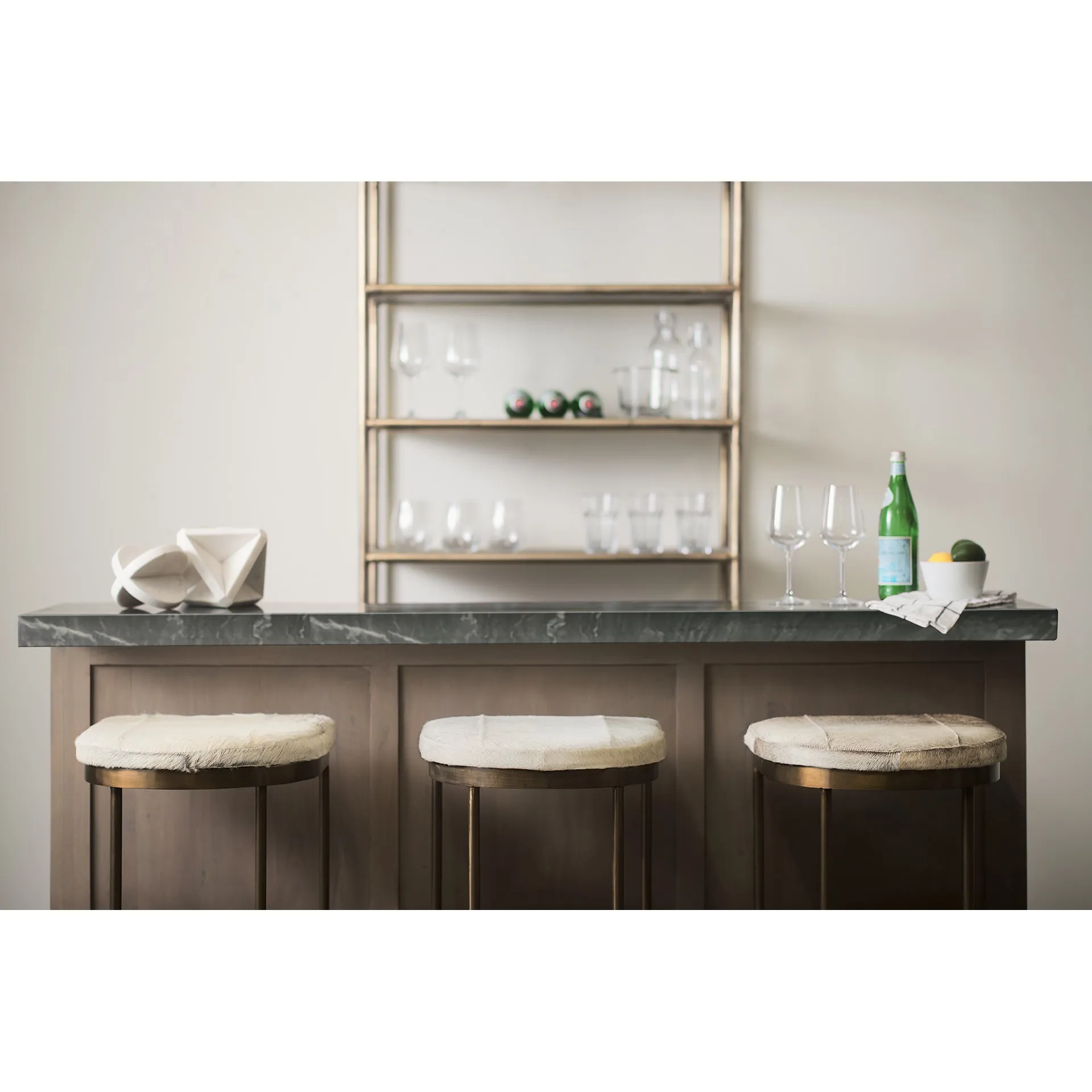 Arjun Gray Hair-On-Hide | Gold Metal | Counter Stool