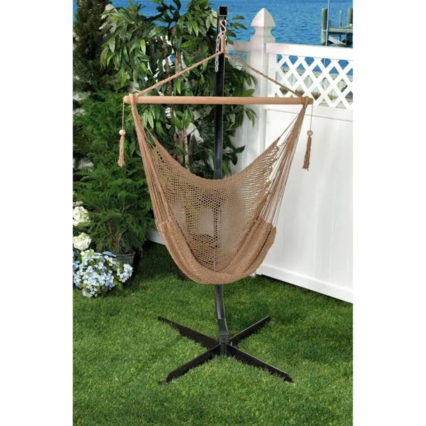 Bliss Hammocks BHC-412BR 40" Island Rope Hammock Chair w/ Hanging Hardware & Spreader Bar, Brown