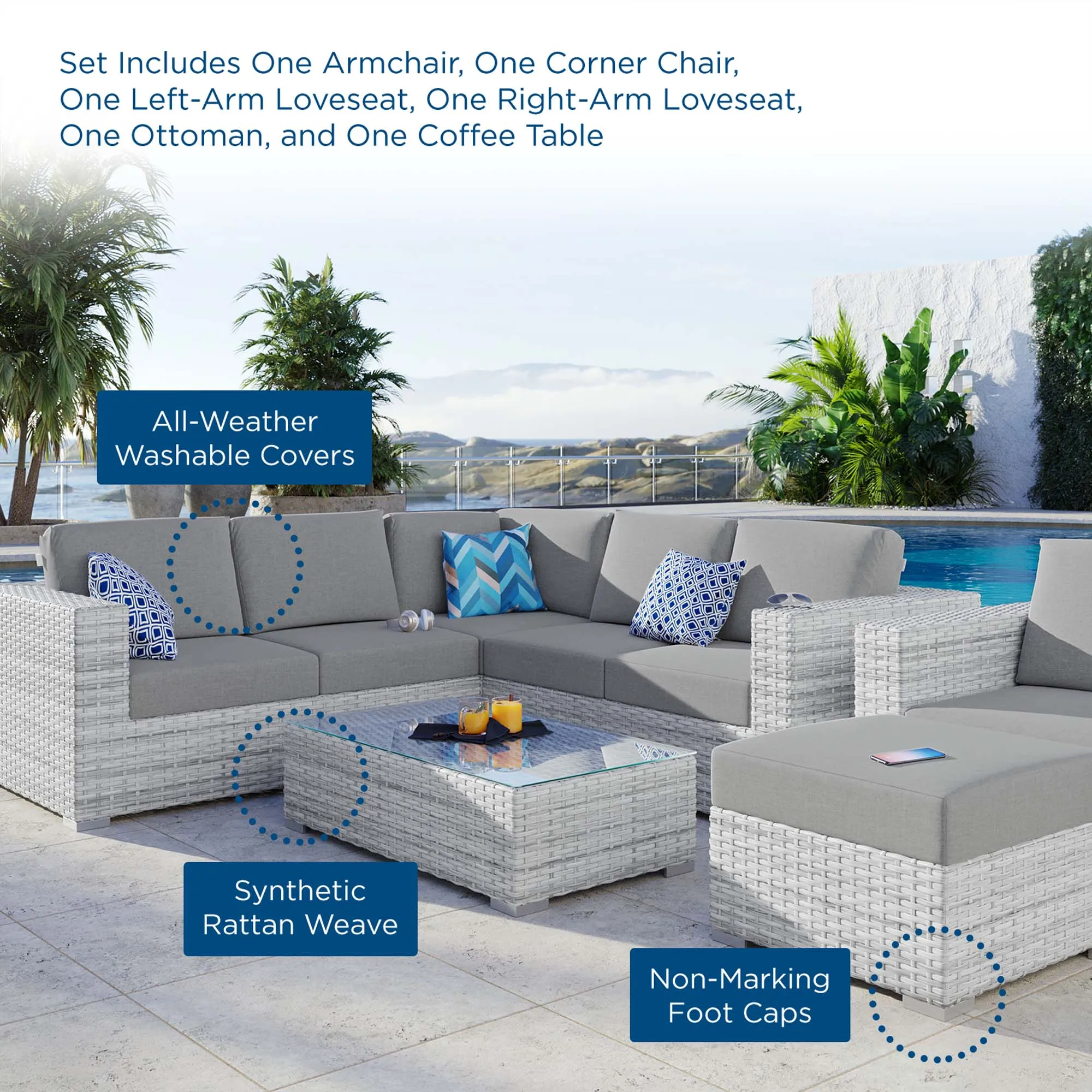 Convene 6-Piece Outdoor Patio Sectional Set by Modway