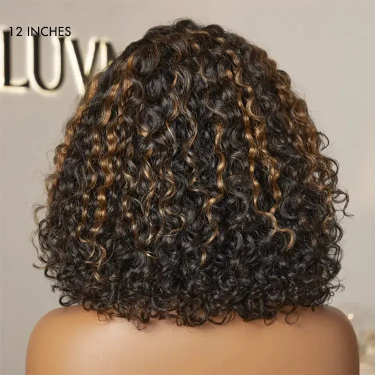 Crazy Wednesday | Blonde Highlight Short Curly Glueless Minimalist HD Lace Human Hair Wig