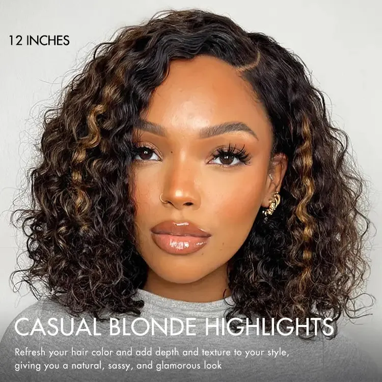 Crazy Wednesday | Blonde Highlight Short Curly Glueless Minimalist HD Lace Human Hair Wig
