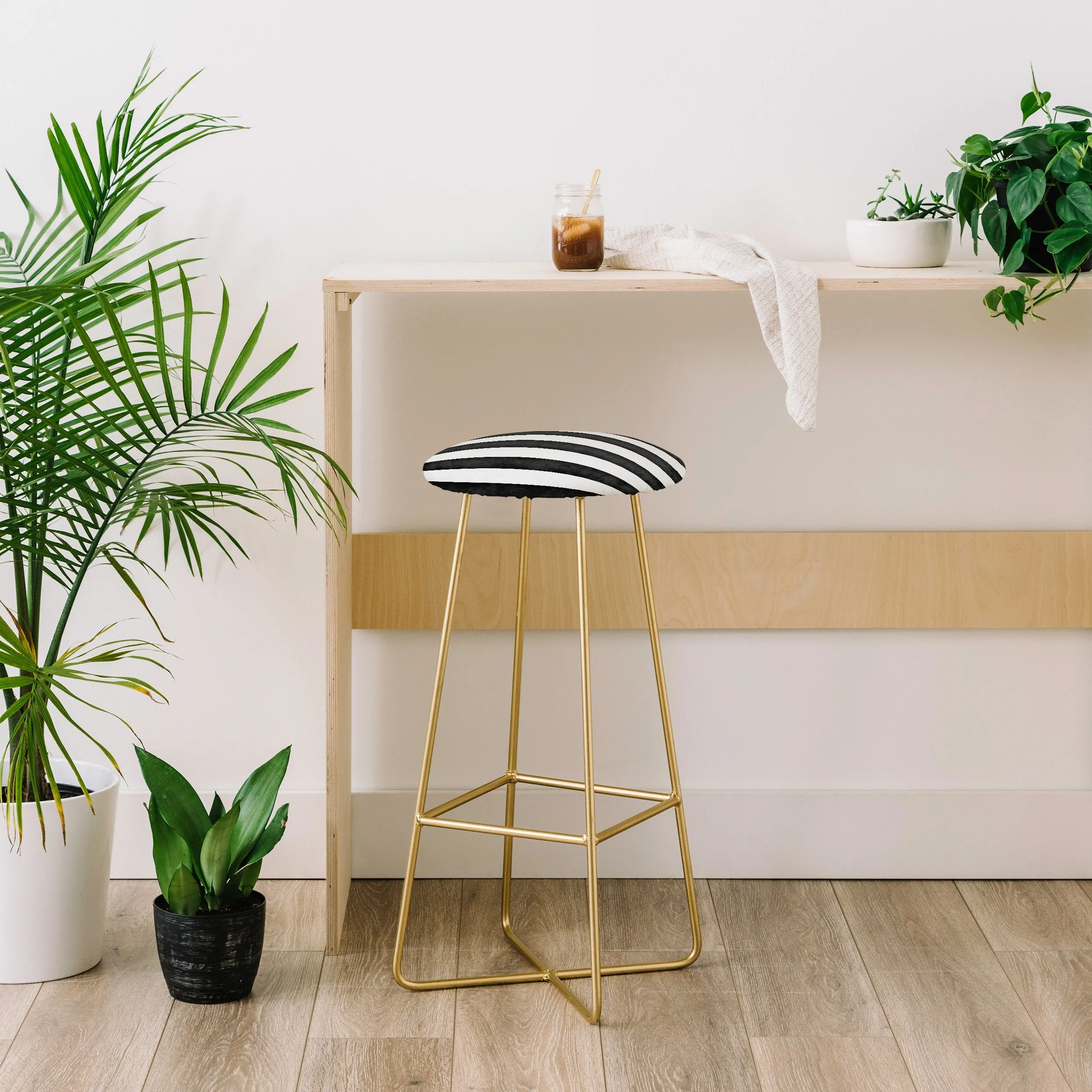 FARMHOUSE SHABBY STRIPES BLACK Bar Stool by Monika Strigel