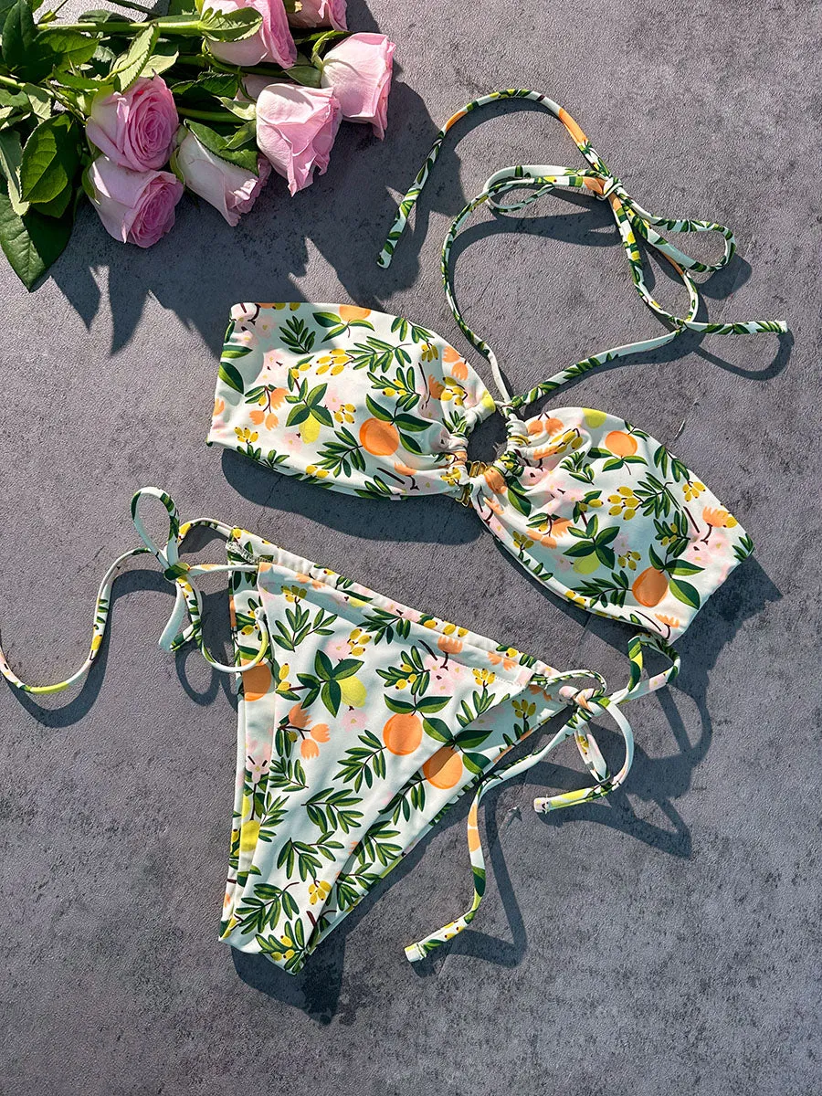 Green Plant Double Fabric Bikini Set
