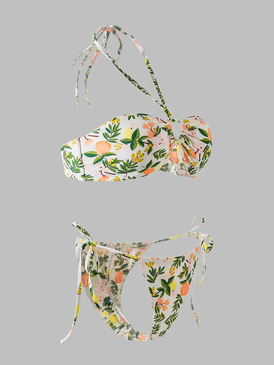 Green Plant Double Fabric Bikini Set