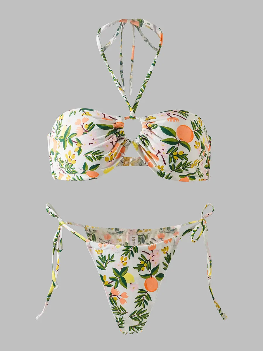Green Plant Double Fabric Bikini Set