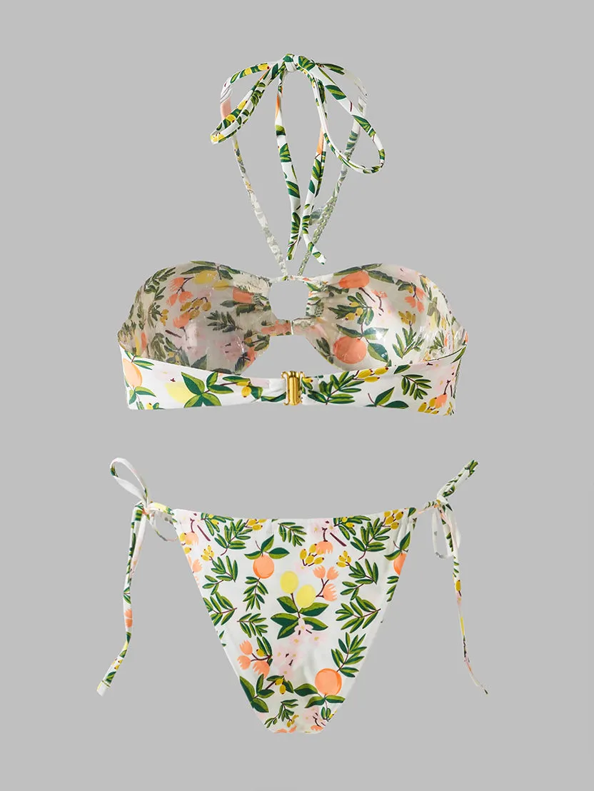 Green Plant Double Fabric Bikini Set
