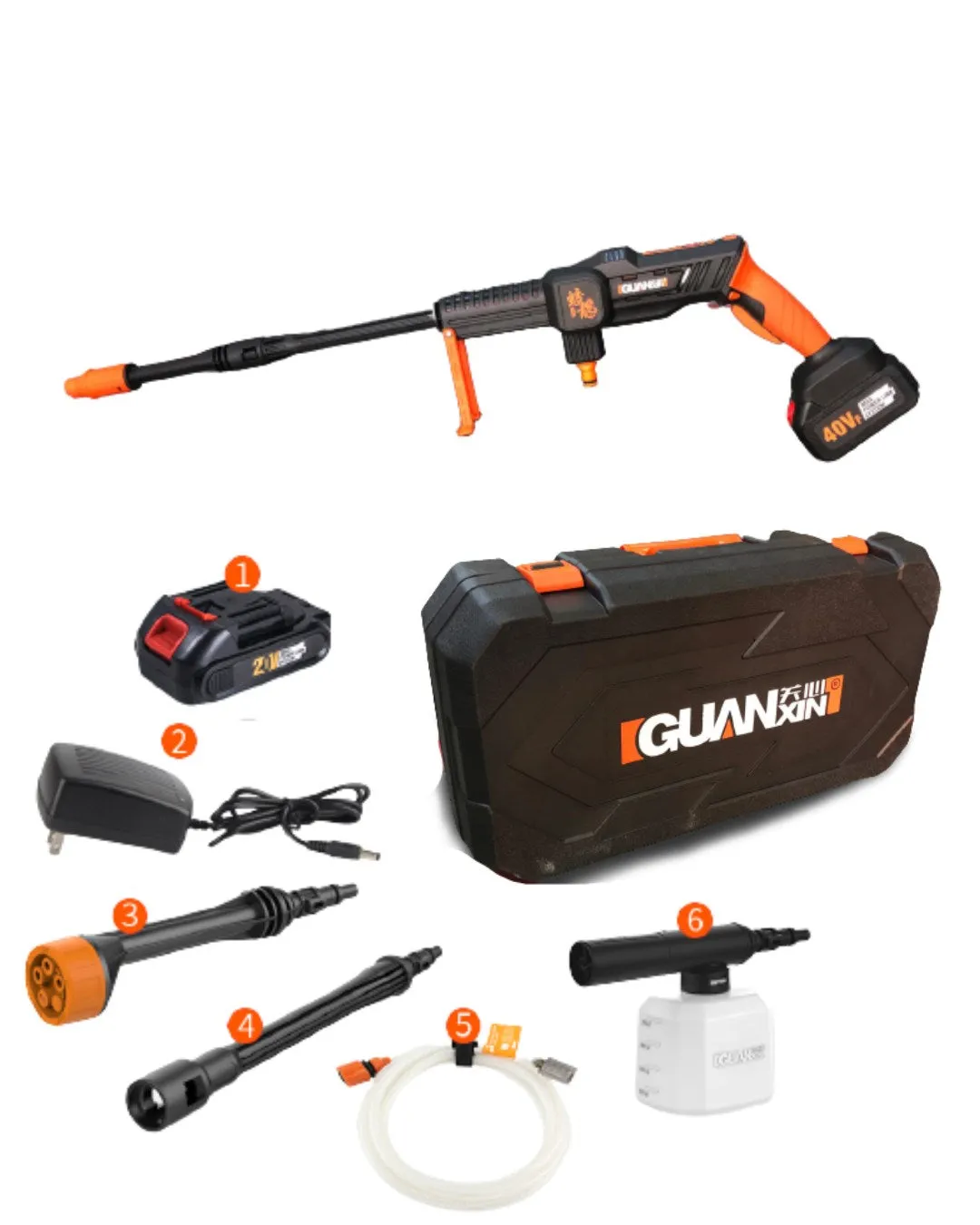 Guan Xin 40V Cordless Pressure Washer with 5m Hose | Model : HPW-GX005 (Discontinued)