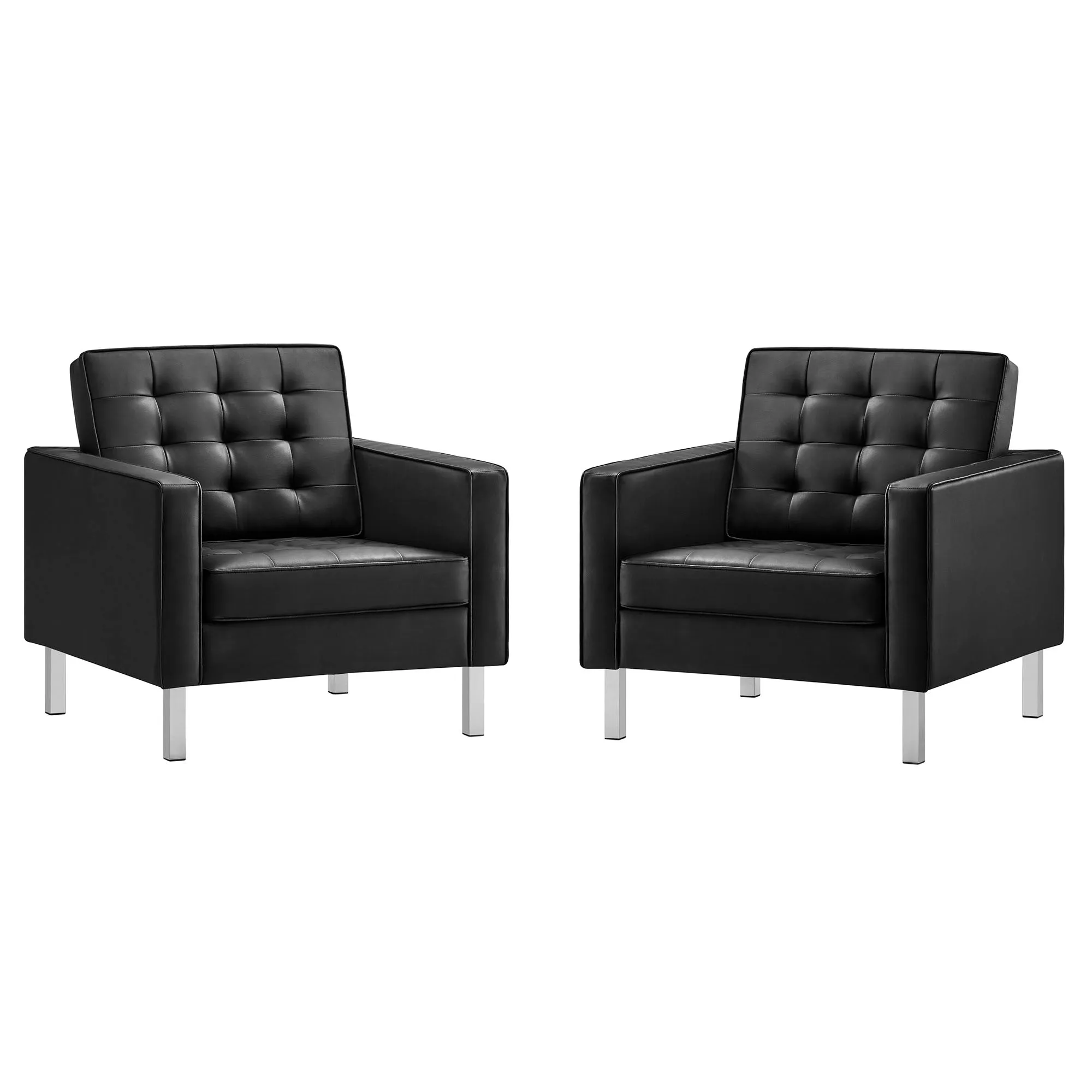 Loft Tufted Vegan Leather Armchairs - Set of 2 by Modway