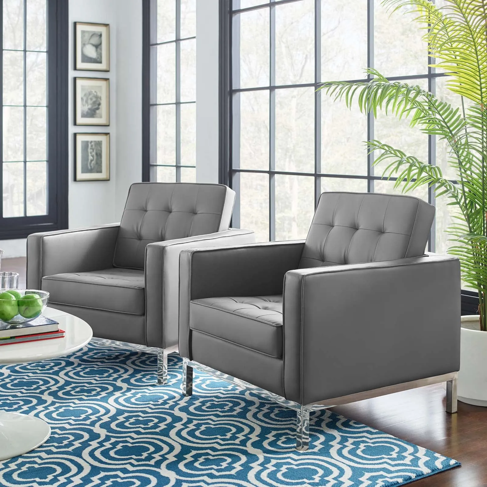 Loft Tufted Vegan Leather Armchairs - Set of 2 by Modway