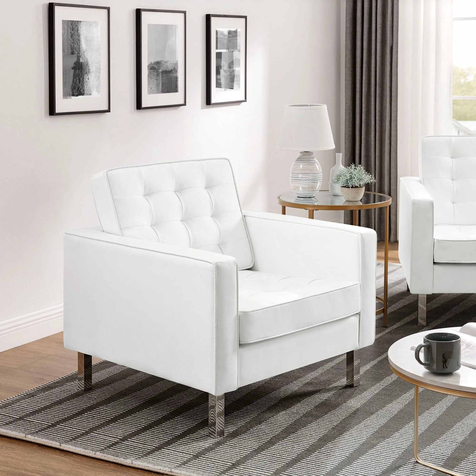 Loft Tufted Vegan Leather Armchairs - Set of 2 by Modway