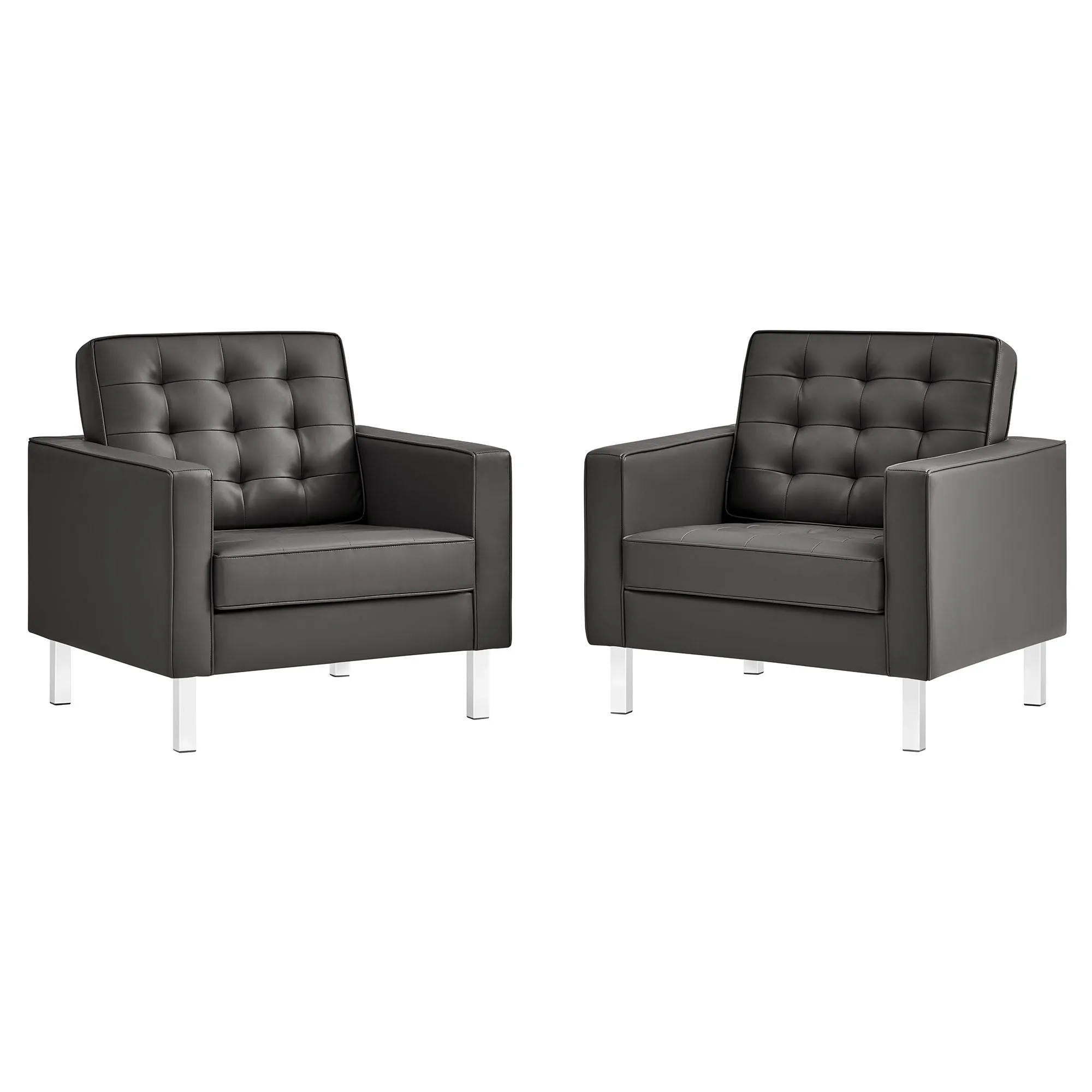 Loft Tufted Vegan Leather Armchairs - Set of 2 by Modway