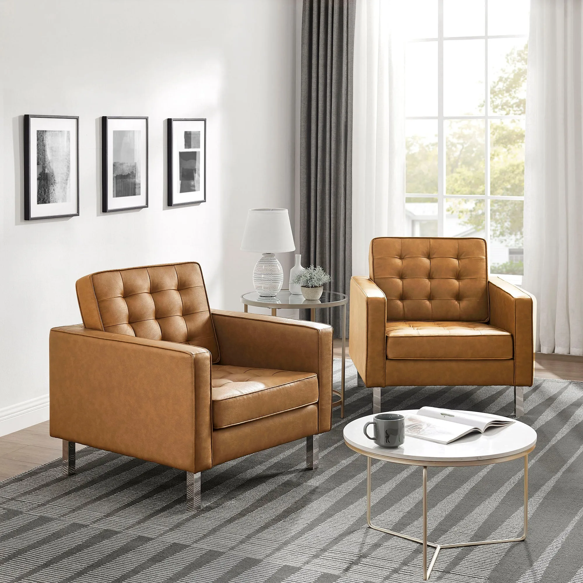 Loft Tufted Vegan Leather Armchairs - Set of 2 by Modway