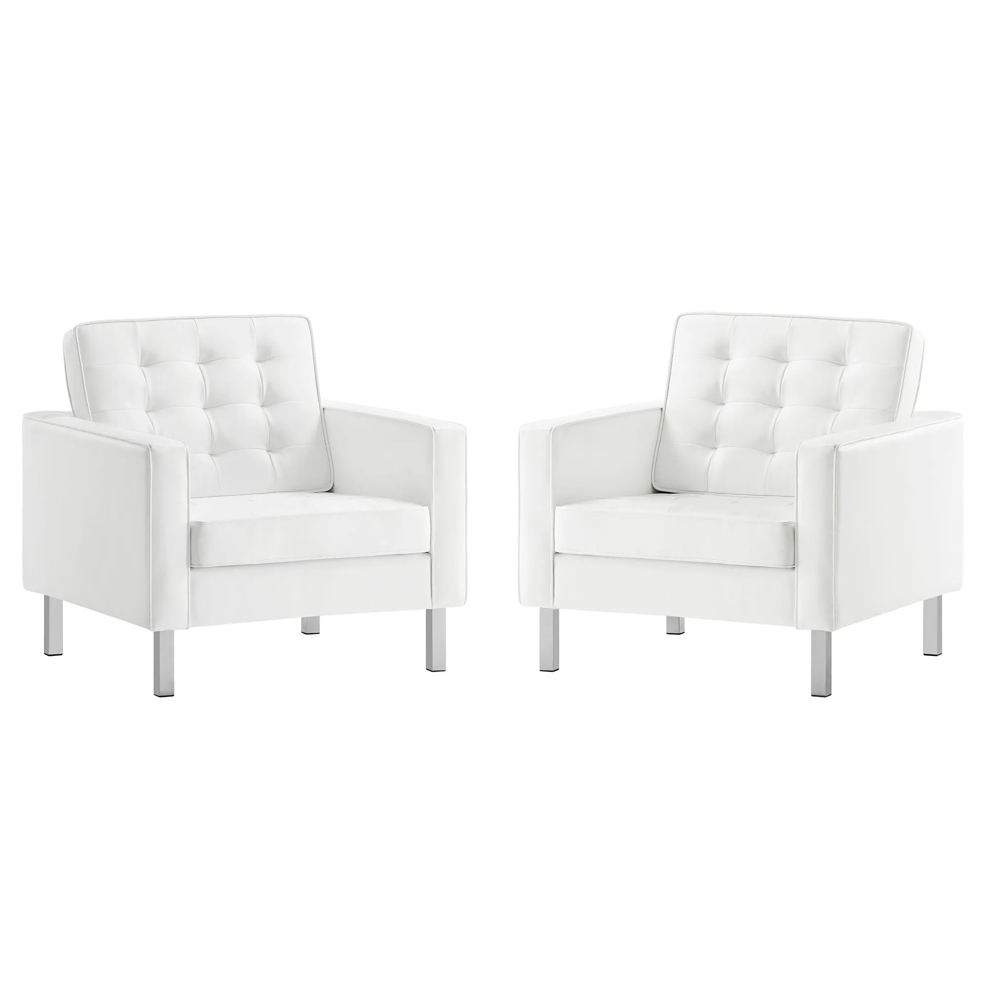 Loft Tufted Vegan Leather Armchairs - Set of 2 by Modway