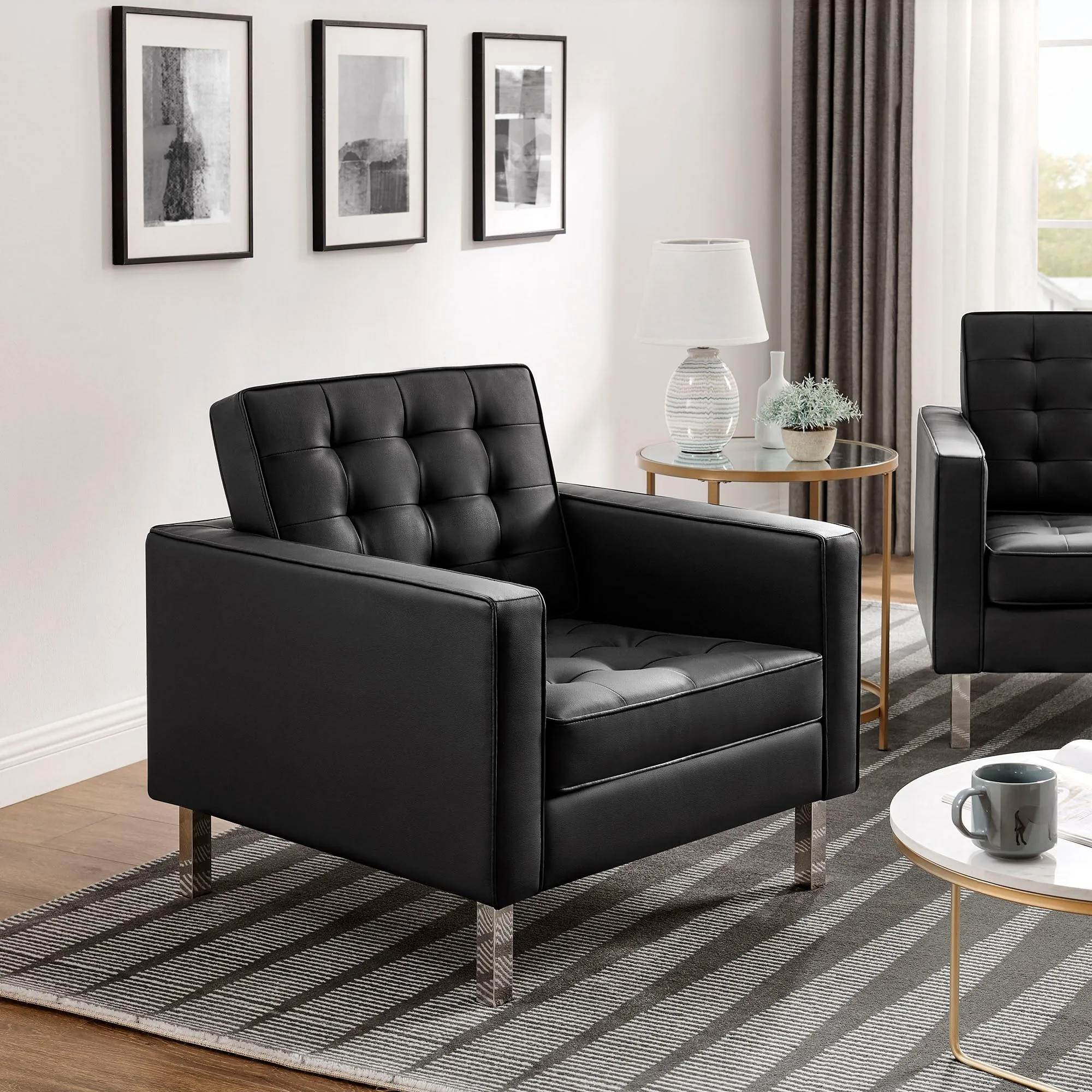 Loft Tufted Vegan Leather Armchairs - Set of 2 by Modway