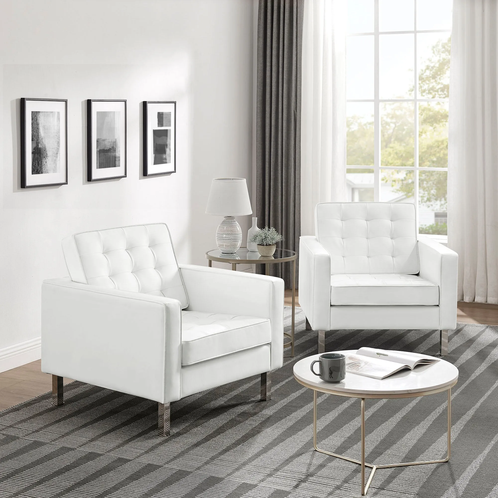 Loft Tufted Vegan Leather Armchairs - Set of 2 by Modway
