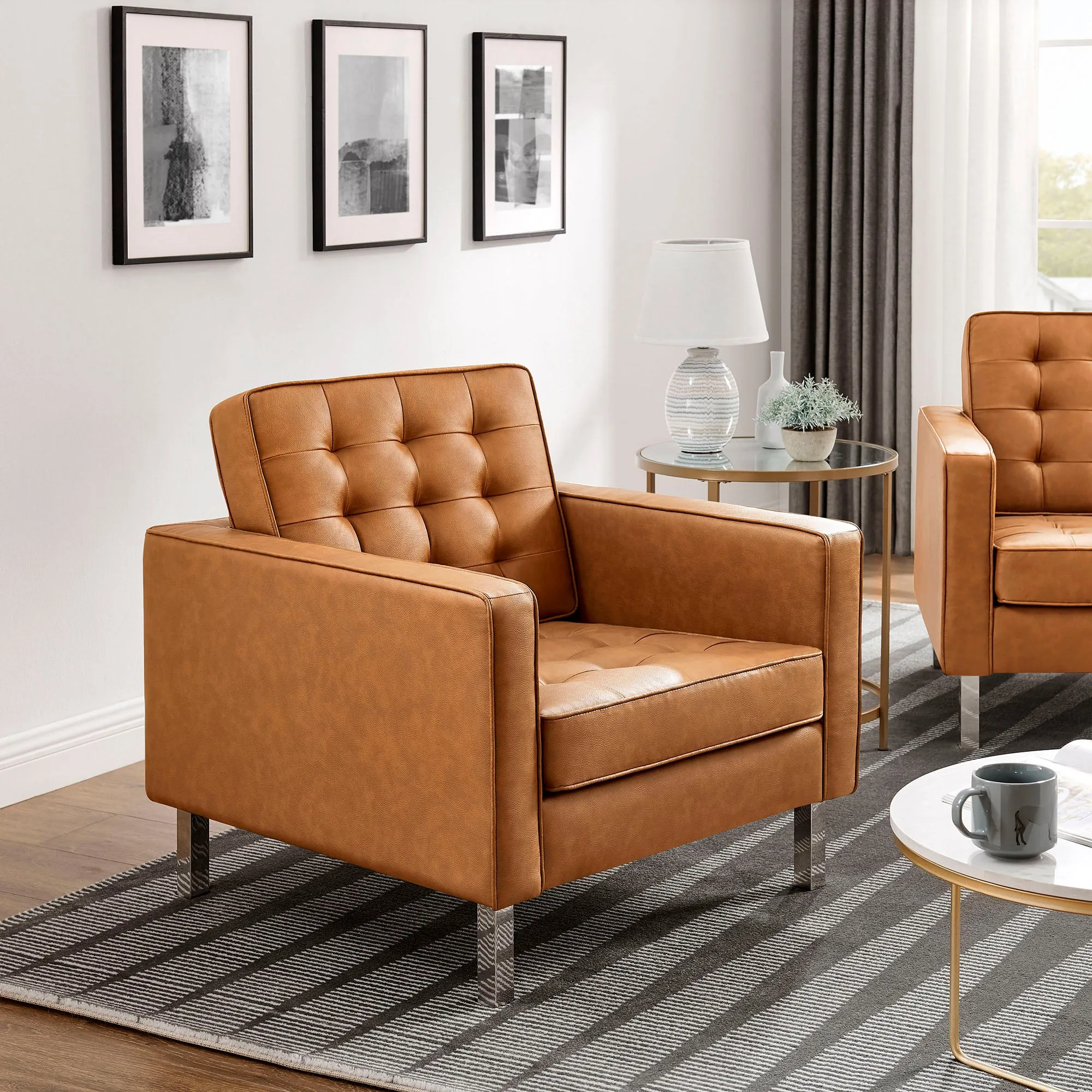 Loft Tufted Vegan Leather Armchairs - Set of 2 by Modway