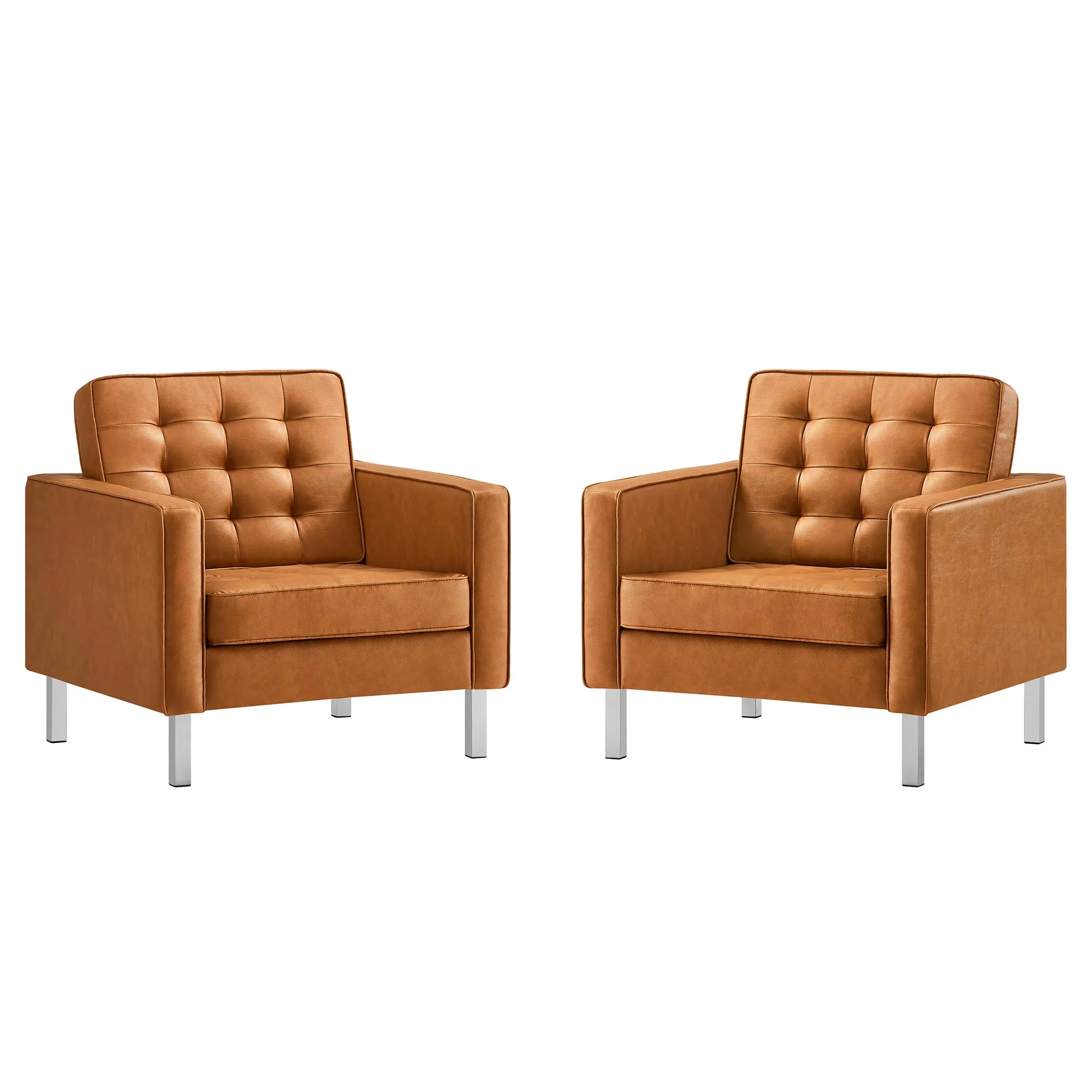 Loft Tufted Vegan Leather Armchairs - Set of 2 by Modway