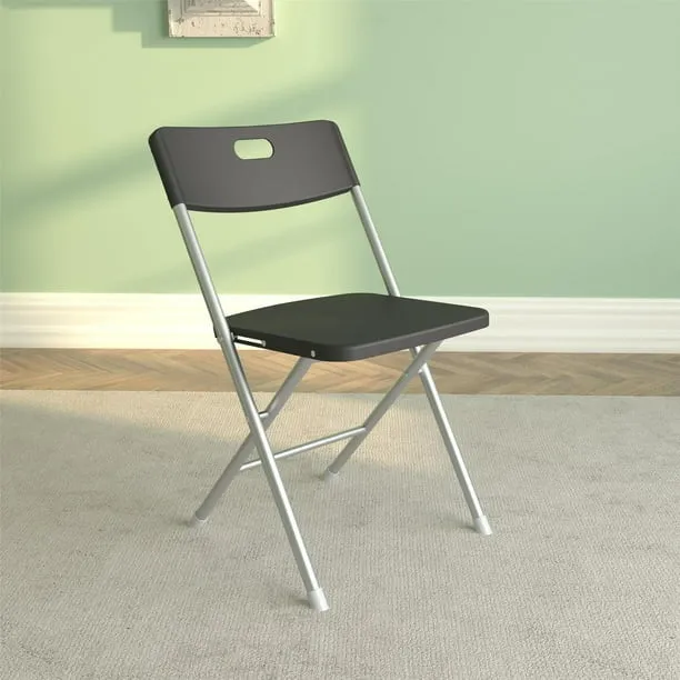Mainstays 37664PLB4E Resin Seat & Back Folding Chair, Black, 4 Count