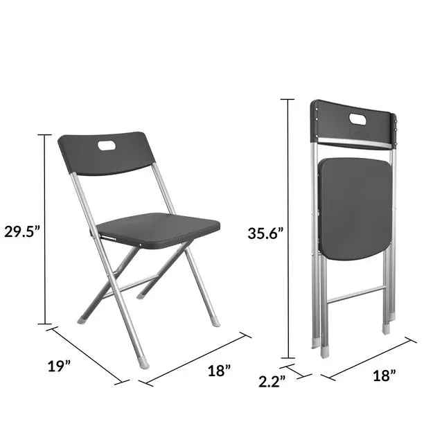 Mainstays 37664PLB4E Resin Seat & Back Folding Chair, Black, 4 Count
