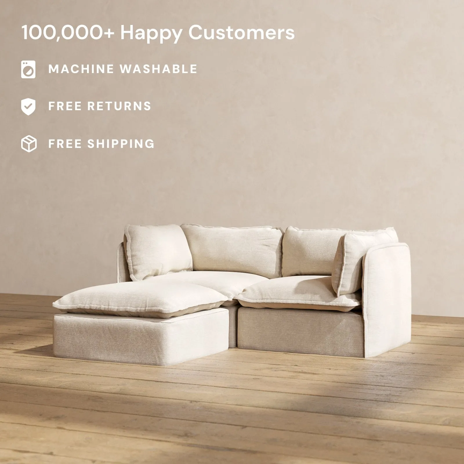 Modular Performance 2-Seater Sectional in Oat | Deluxe Blend