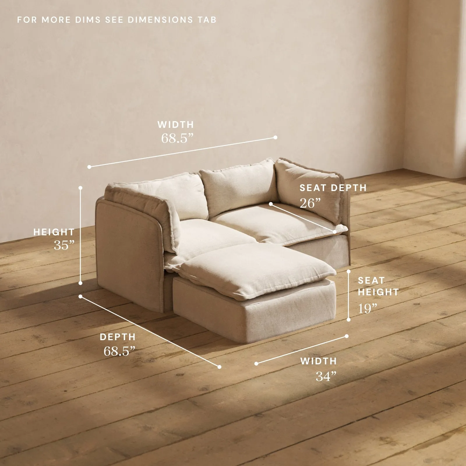 Modular Performance 2-Seater Sectional in Oat | Deluxe Blend