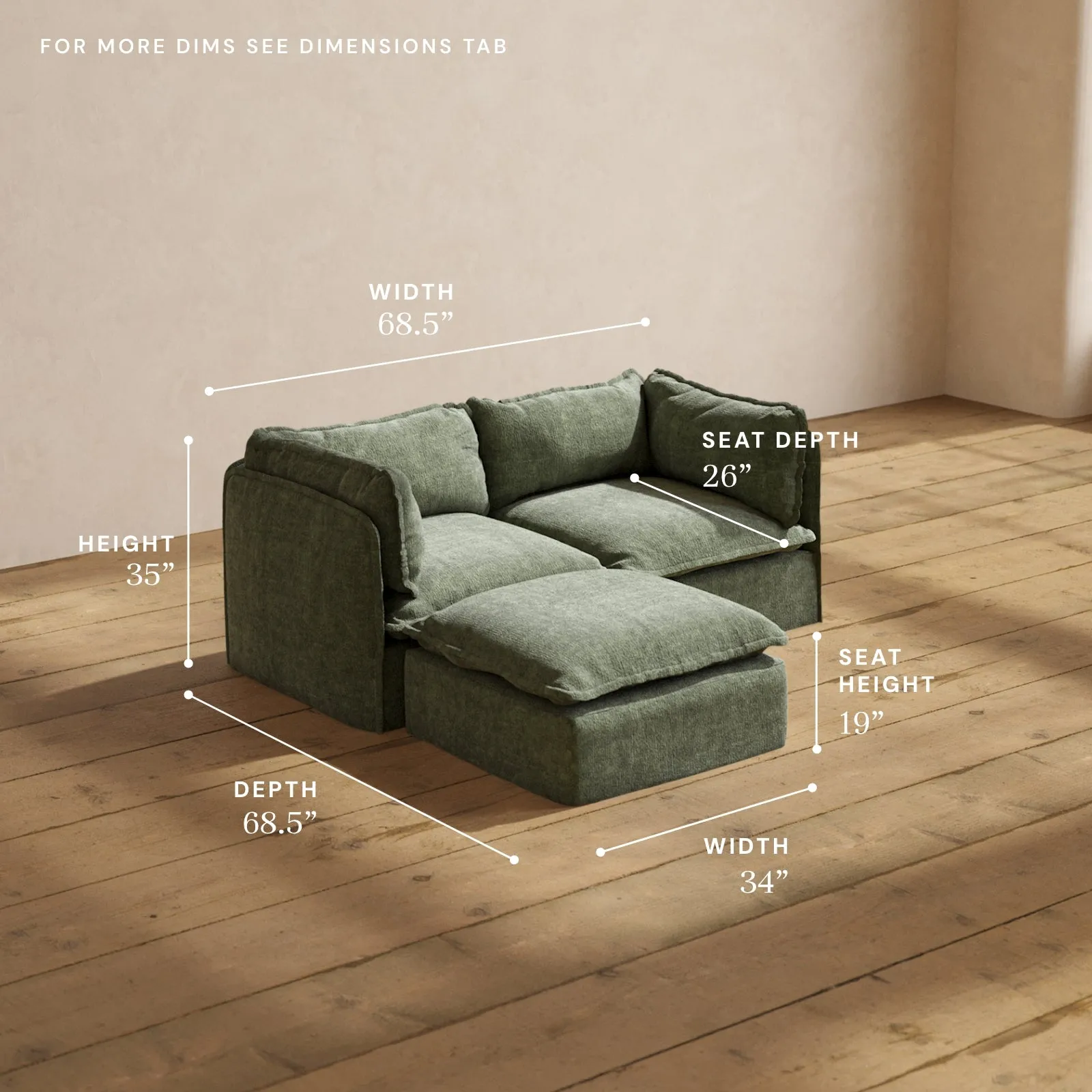 Modular Performance 2-Seater Sectional in Willow | Relaxed Blend