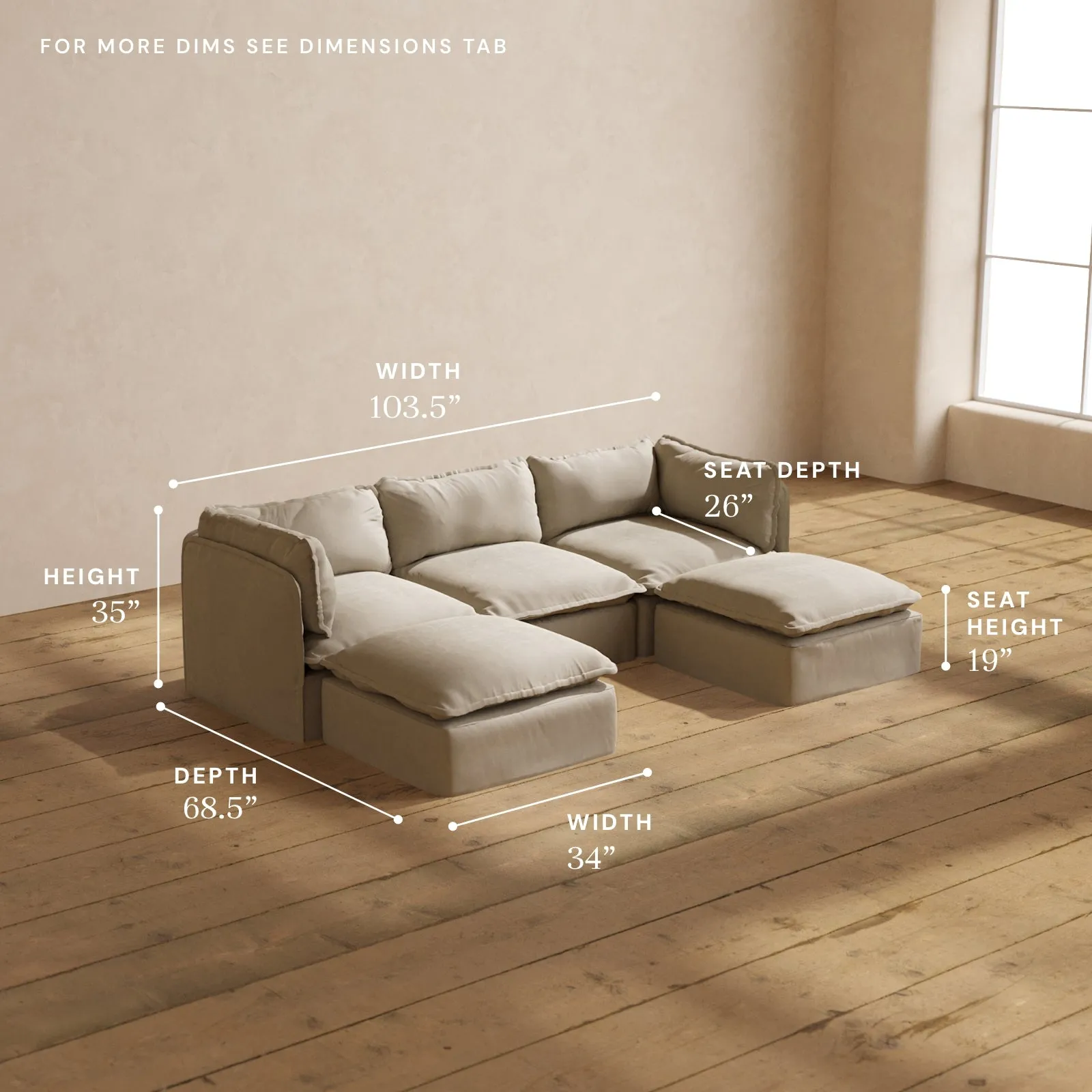 Modular Performance 3-Seater U-Sectional in Dune | Relaxed Blend