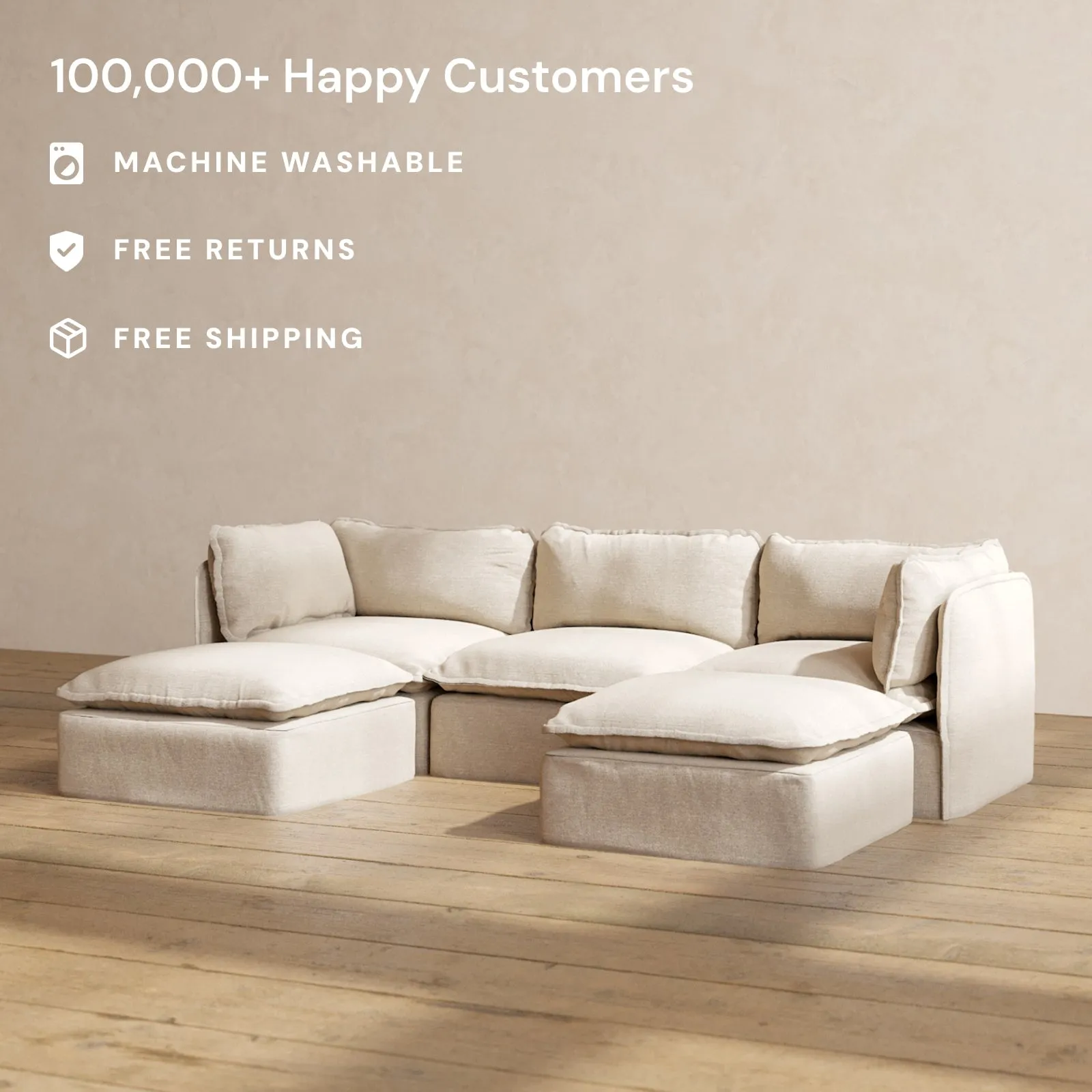 Modular Performance 3-Seater U-Sectional in Oat | Deluxe Blend