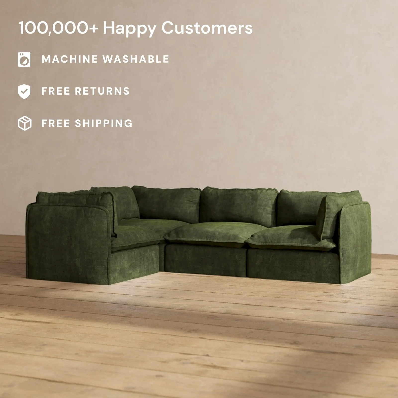 Modular Performance 4-Seater Corner Sectional in Olive | Deluxe Blend