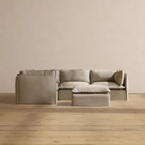 Modular Performance 4-Seater Corner Sectional   Ottoman in Dune | Deluxe Blend