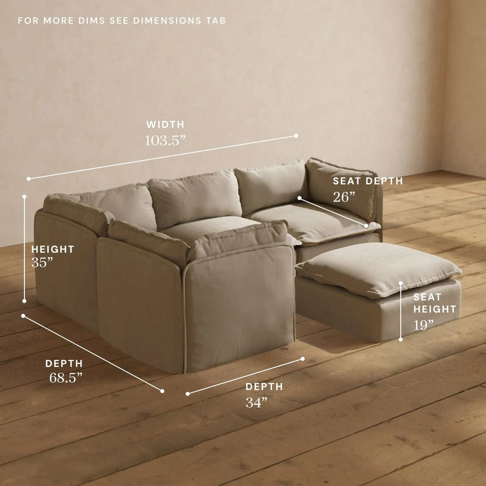 Modular Performance 4-Seater Corner Sectional   Ottoman in Dune | Deluxe Blend