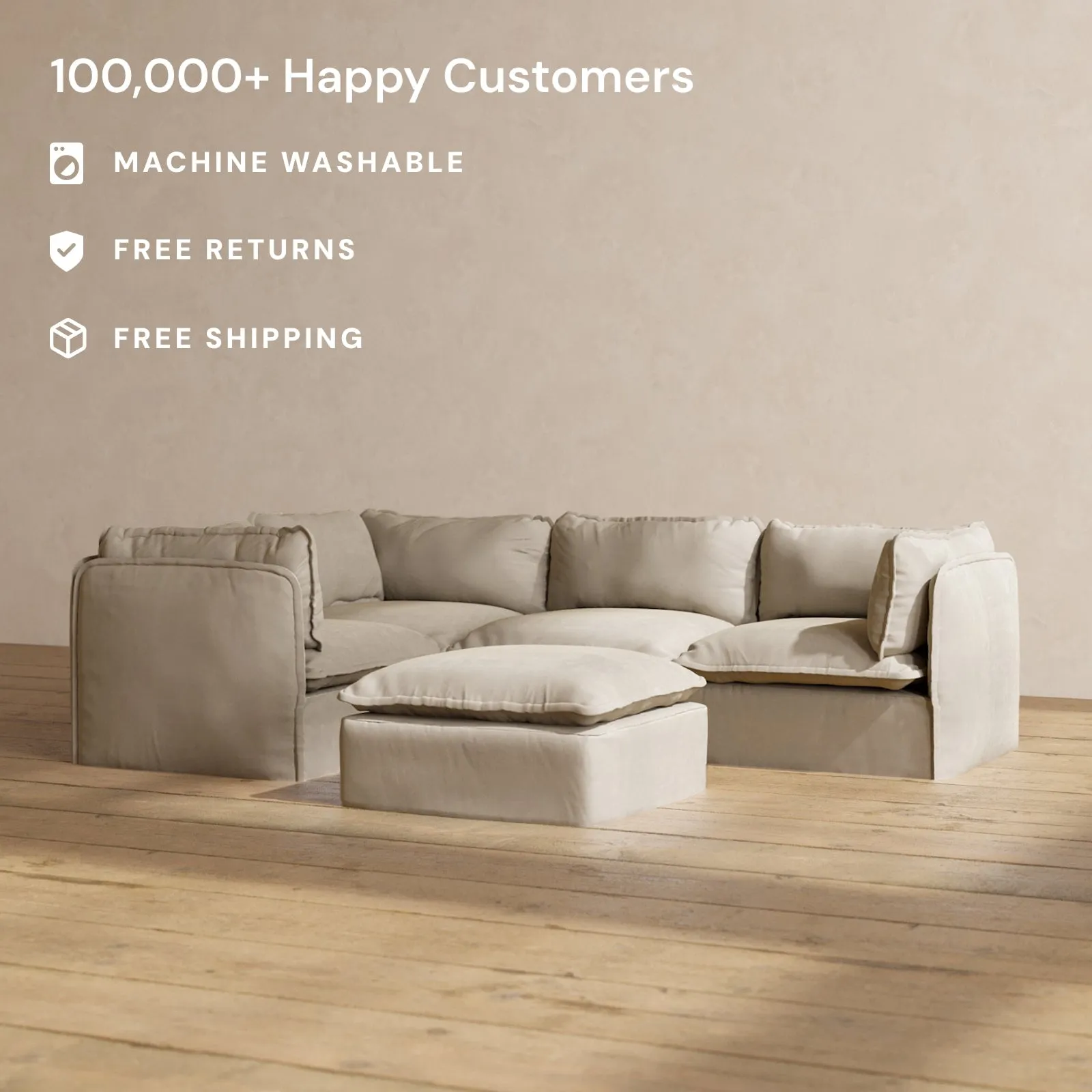 Modular Performance 4-Seater Corner Sectional   Ottoman in Dune | Deluxe Blend
