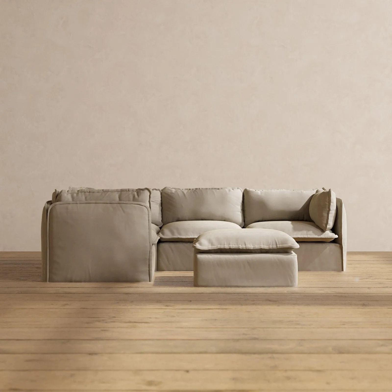 Modular Performance 4-Seater Corner Sectional   Ottoman in Dune | Deluxe Blend