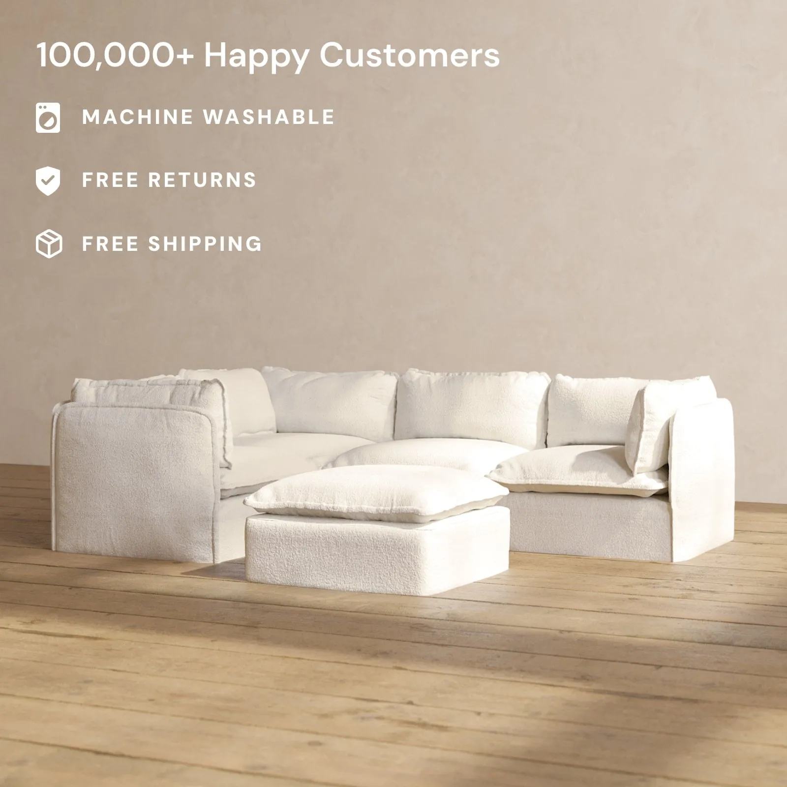 Modular Performance 4-Seater Corner Sectional   Ottoman in Mousse | Relaxed Blend