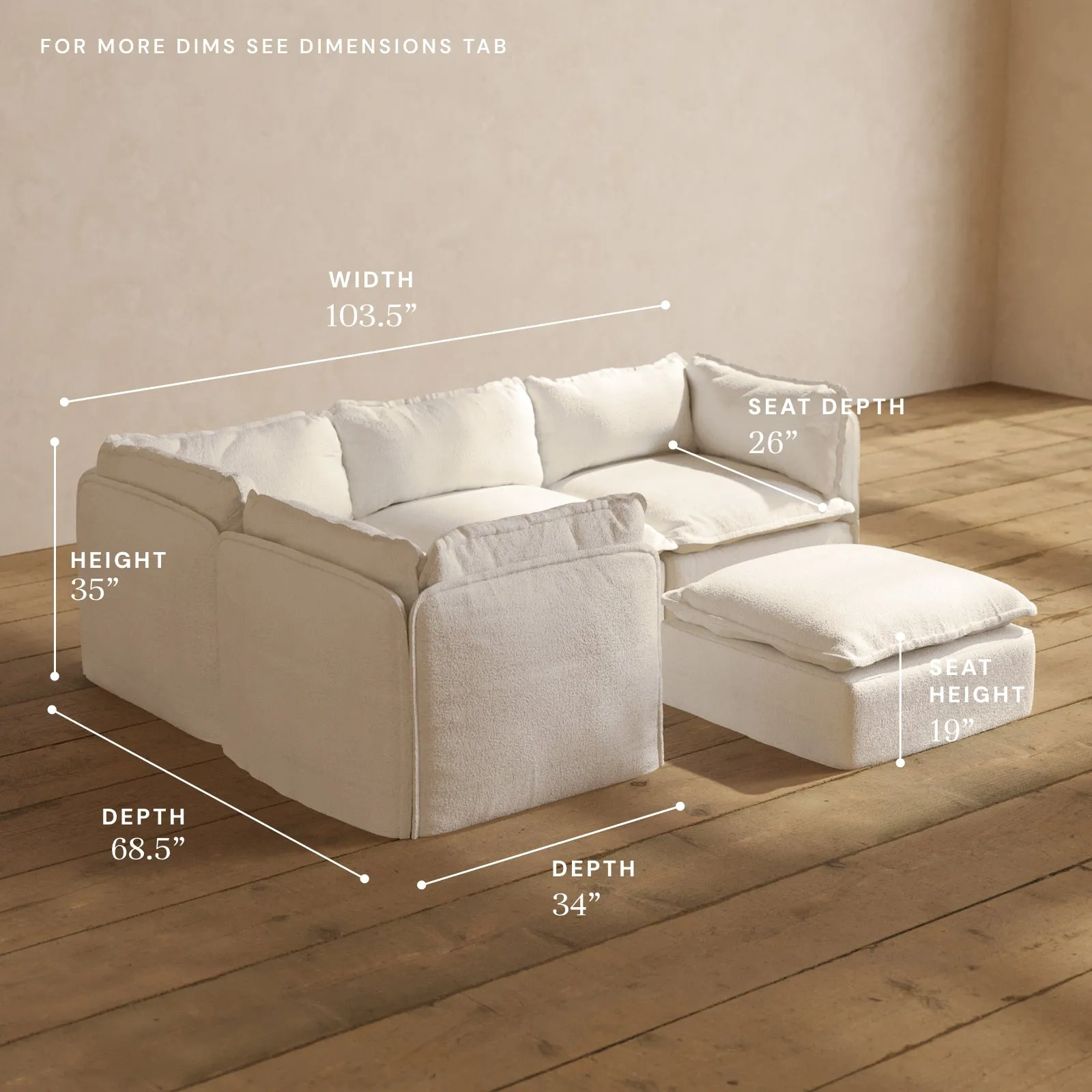 Modular Performance 4-Seater Corner Sectional   Ottoman in Mousse | Relaxed Blend