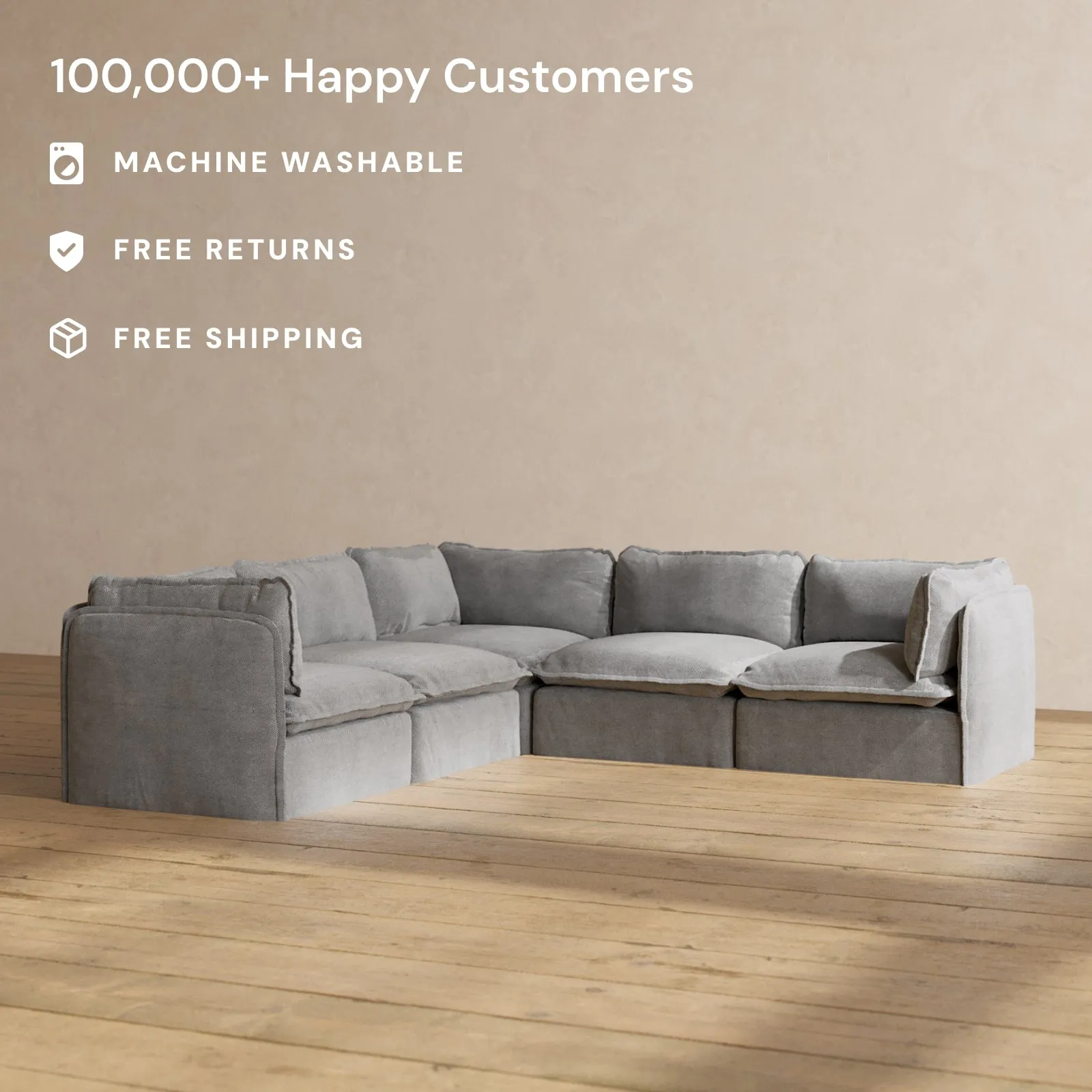Modular Performance 5-Seater Corner Sectional in Ash | Relaxed Blend
