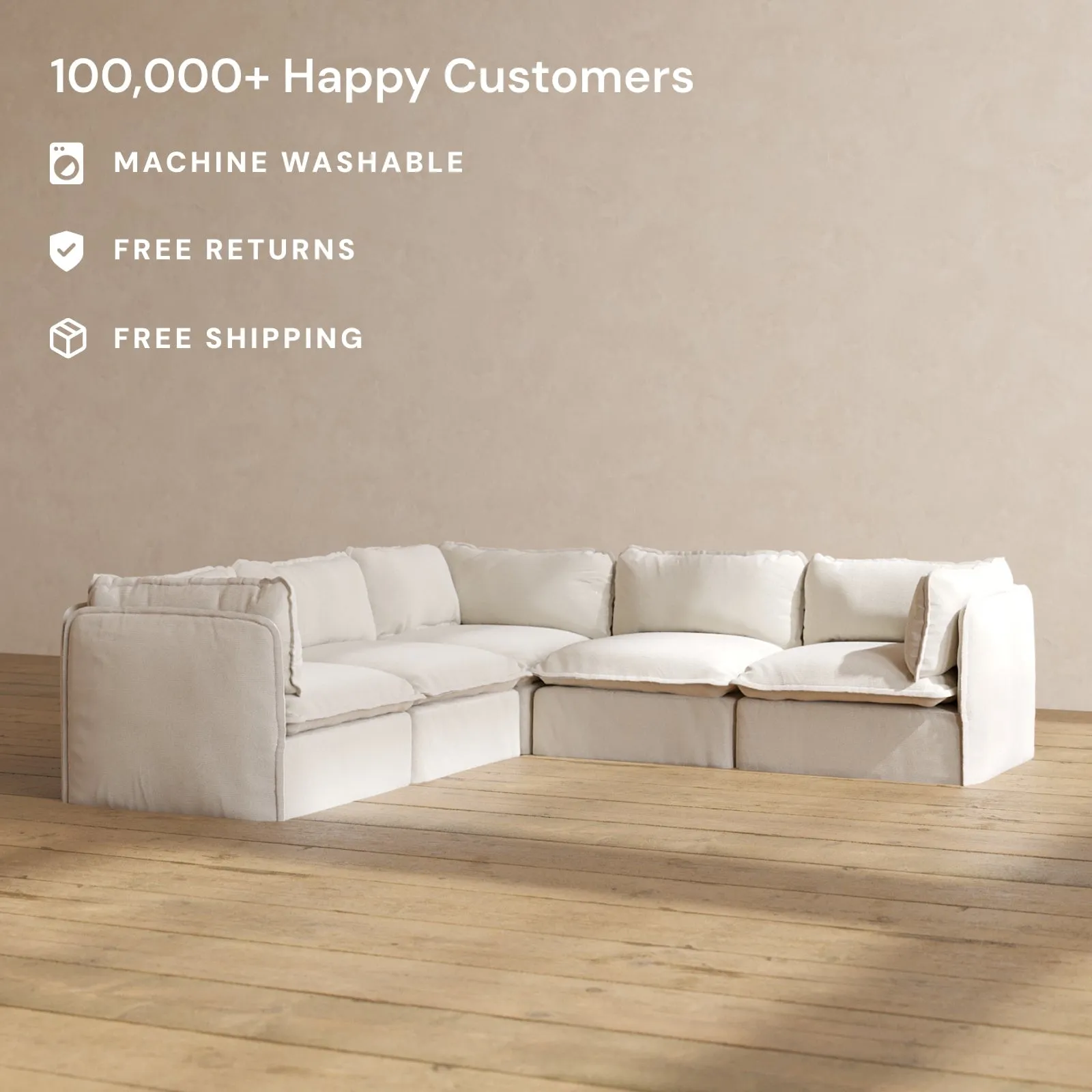 Modular Performance 5-Seater Corner Sectional in Flour | Relaxed Blend