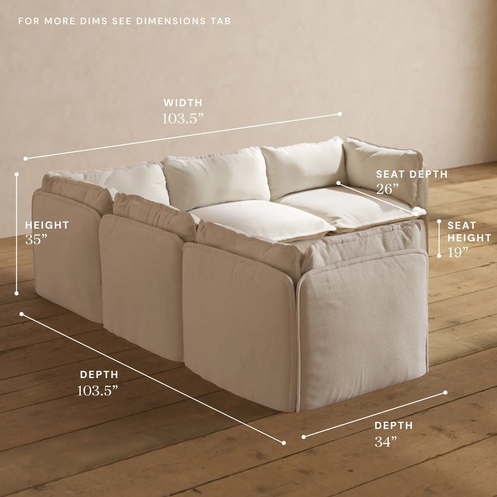 Modular Performance 5-Seater Corner Sectional in Flour | Relaxed Blend