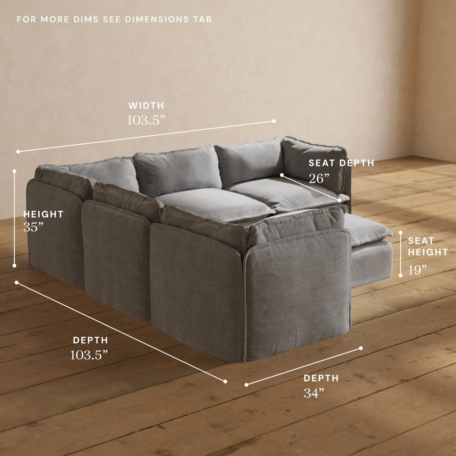 Modular Performance 5-Seater Corner Sectional   Ottoman in Ash | Deluxe Blend