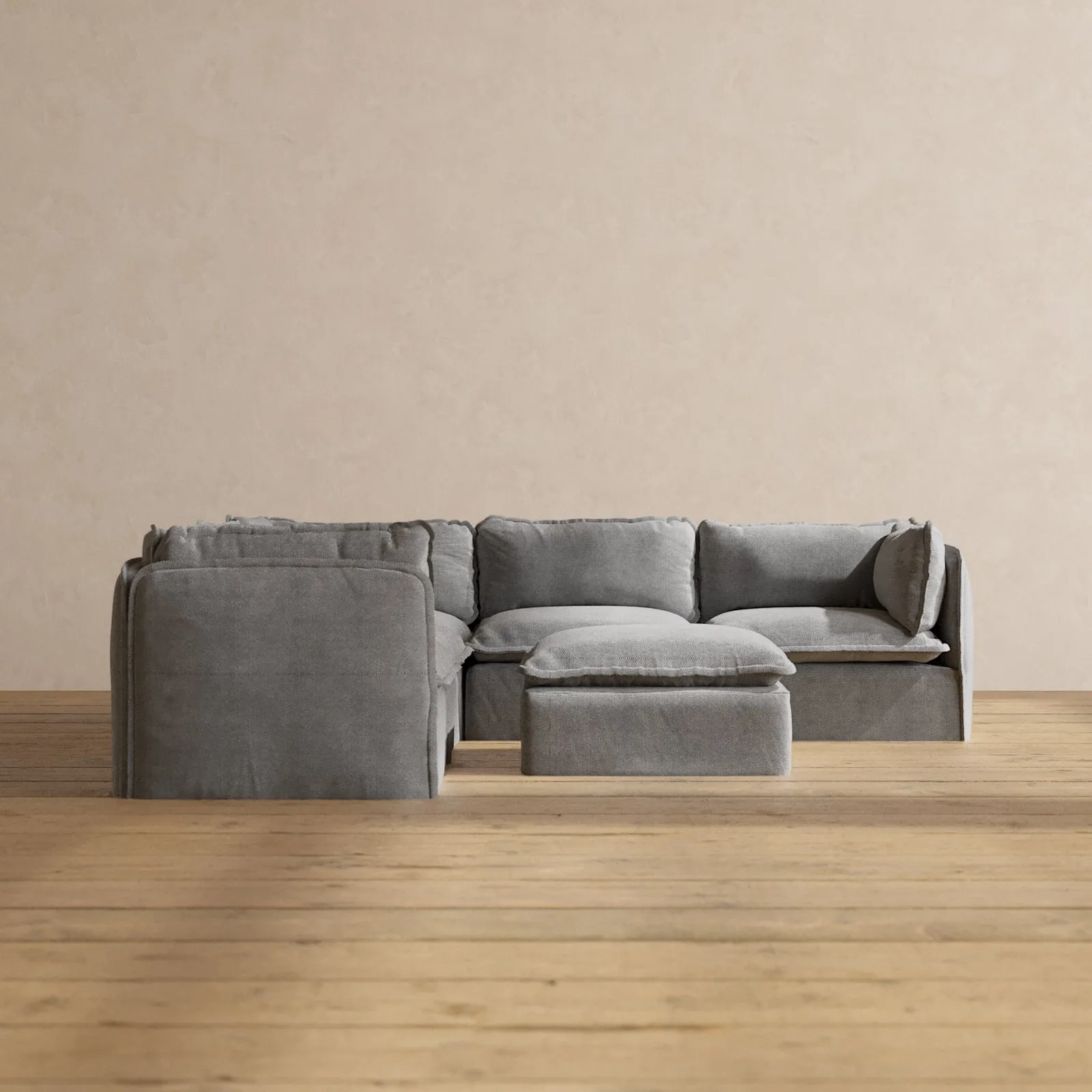 Modular Performance 5-Seater Corner Sectional   Ottoman in Ash | Deluxe Blend