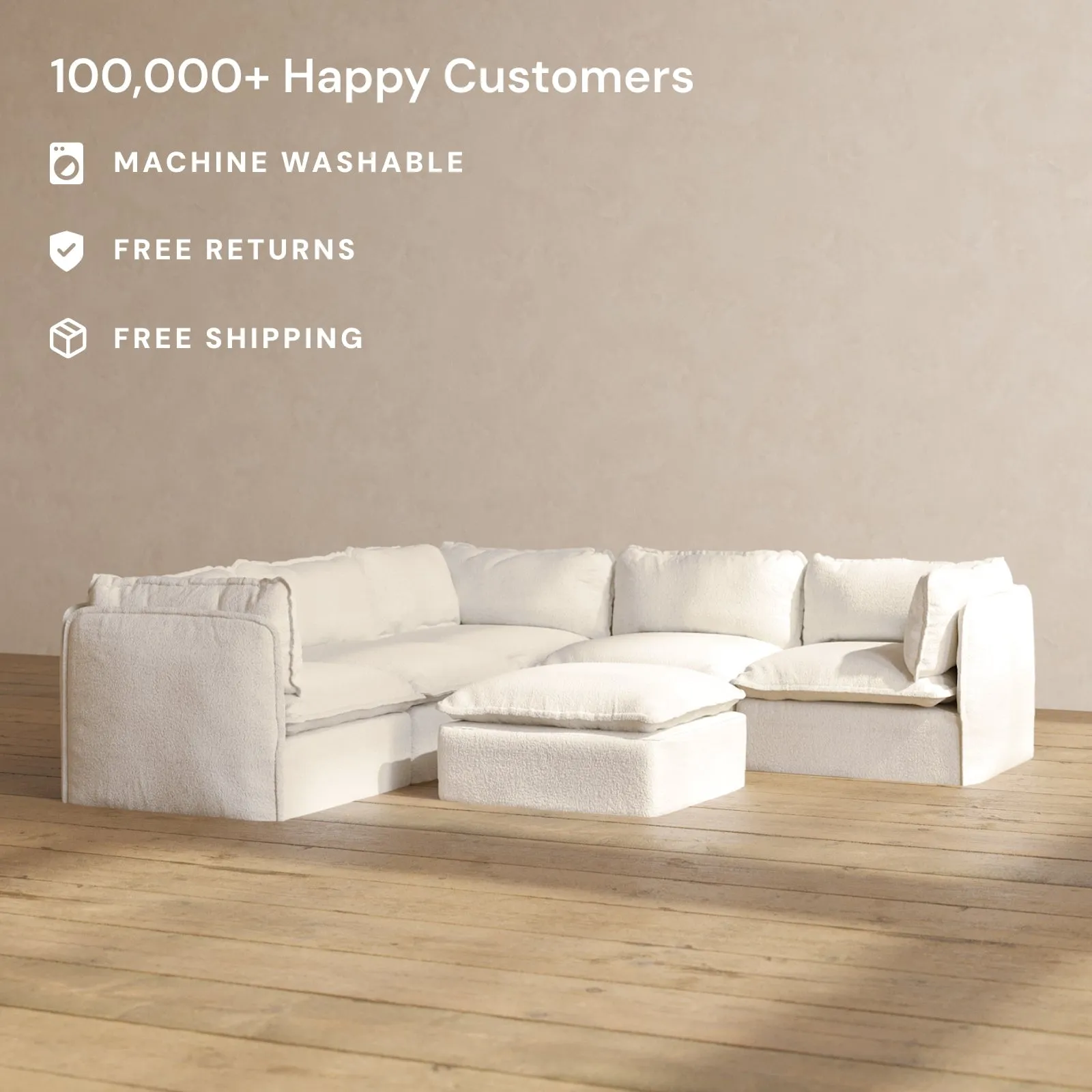 Modular Performance 5-Seater Corner Sectional   Ottoman in Mousse | Deluxe Blend
