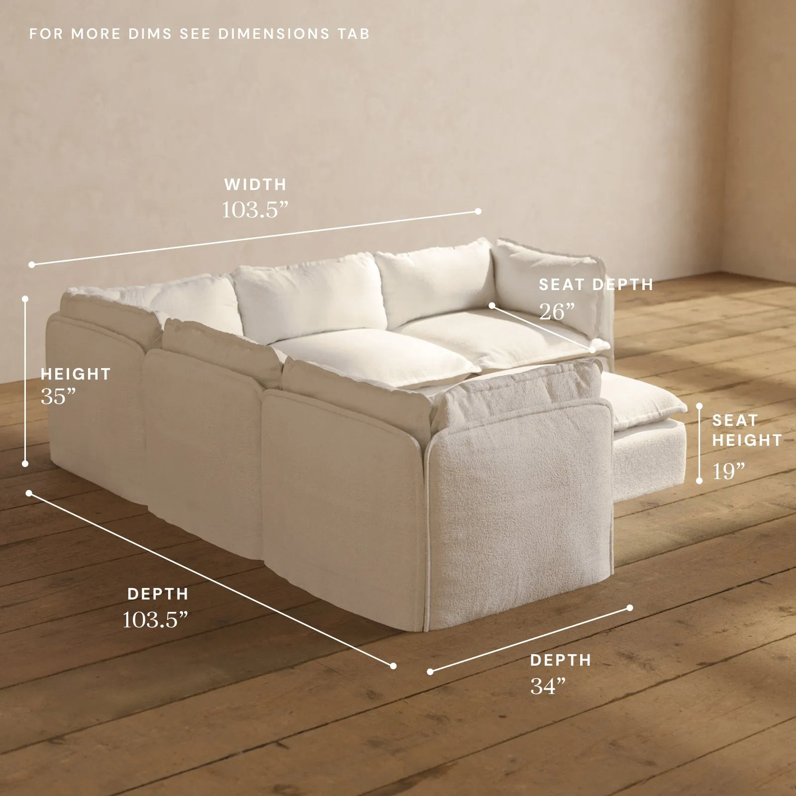 Modular Performance 5-Seater Corner Sectional   Ottoman in Mousse | Deluxe Blend