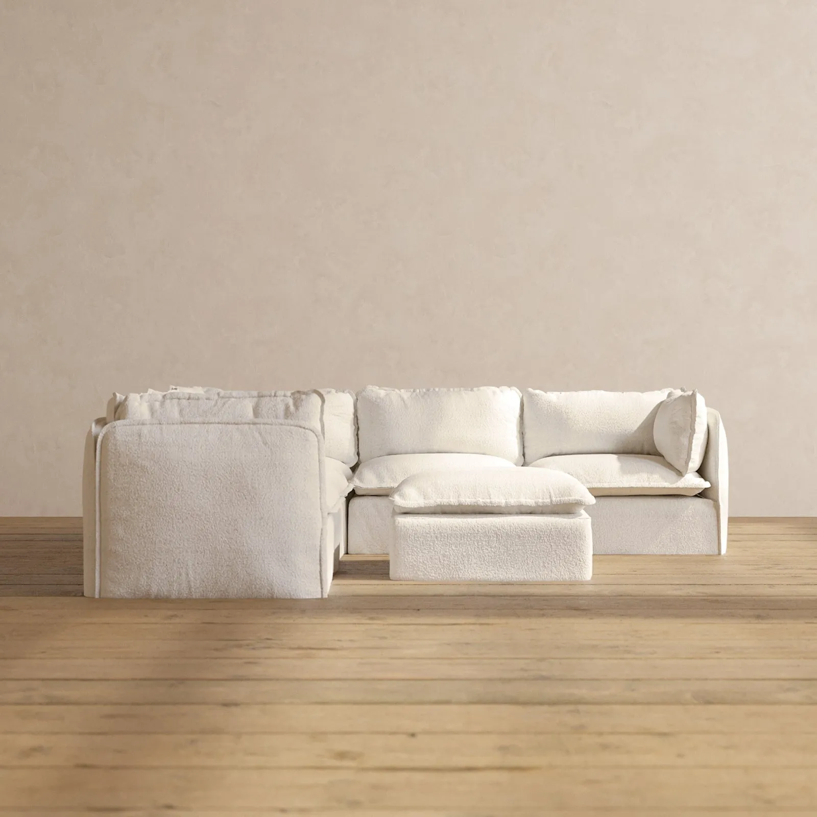 Modular Performance 5-Seater Corner Sectional   Ottoman in Mousse | Deluxe Blend