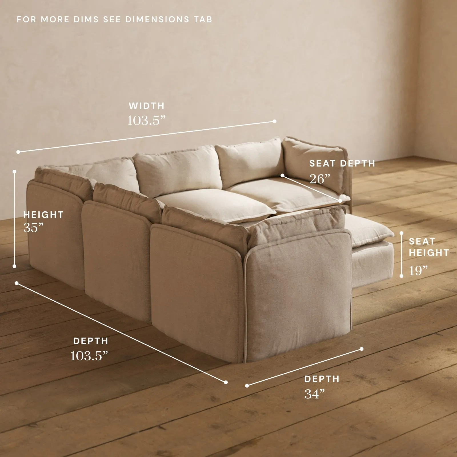 Modular Performance 5-Seater Corner Sectional   Ottoman in Oat | Deluxe Blend