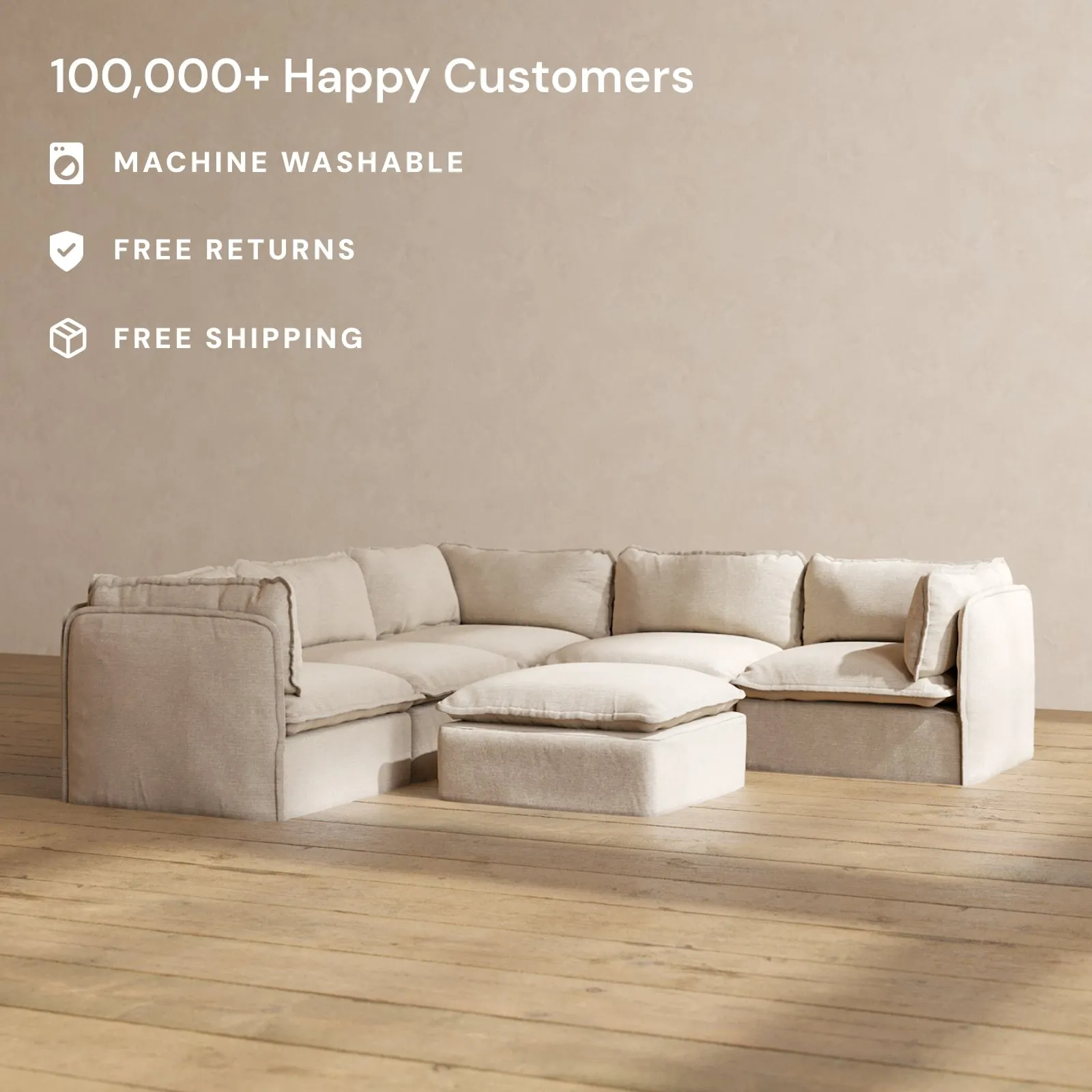 Modular Performance 5-Seater Corner Sectional   Ottoman in Oat | Deluxe Blend